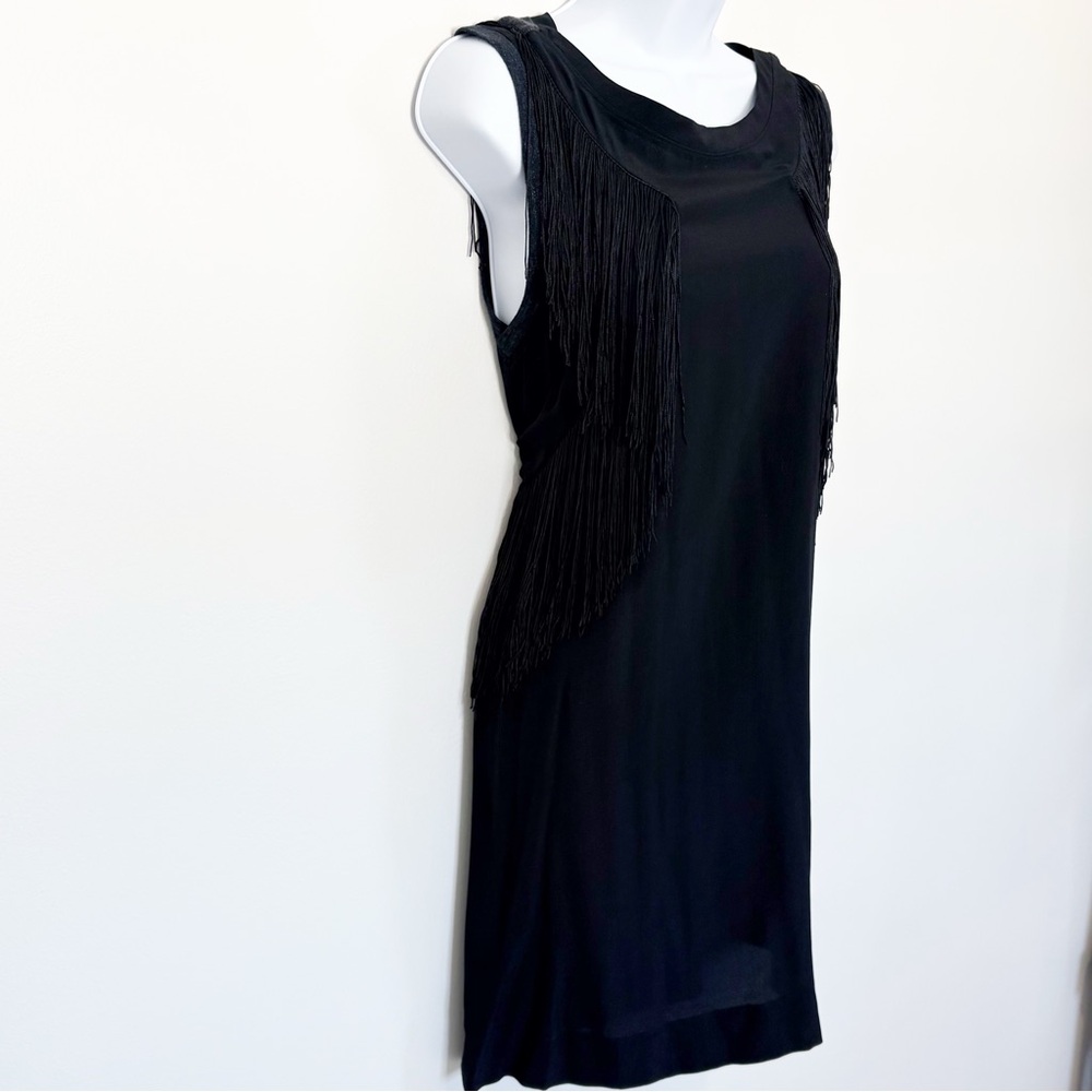 NWT Rebecca Taylor Silk Fringe Dress Small Black Sleeveless Cocktail Party Chic - Picture 2 of 11